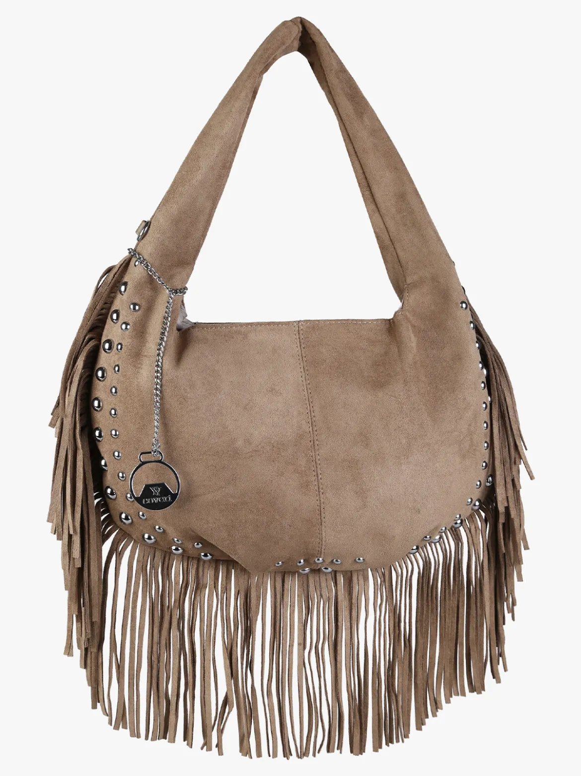 You Young Coveri Borsa a spalla da donna con frange e borchie - khaki