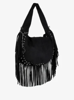 You Young Coveri Borsa a spalla da donna con frange e borchie - nero