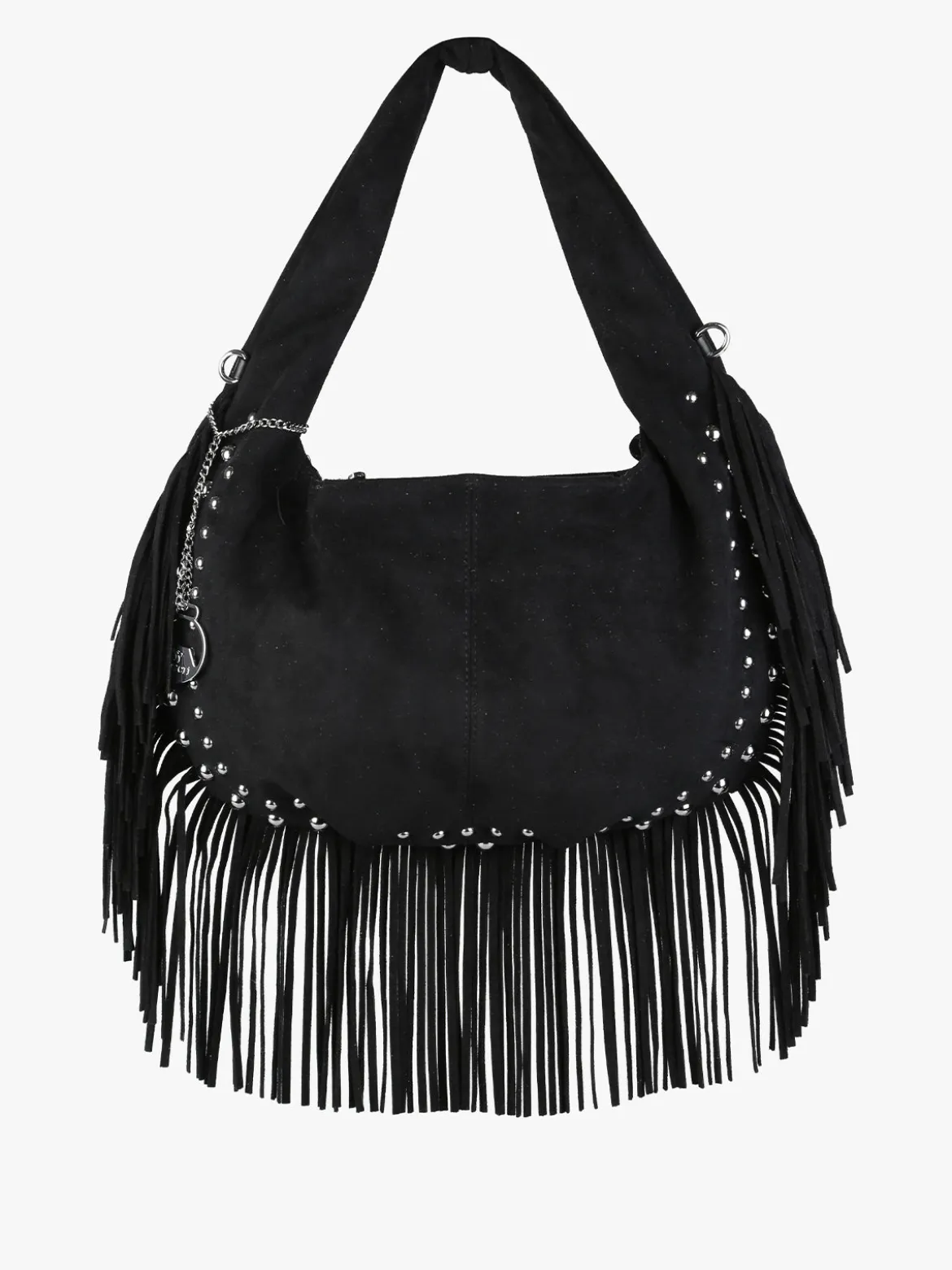 You Young Coveri Borsa a spalla da donna con frange e borchie - nero