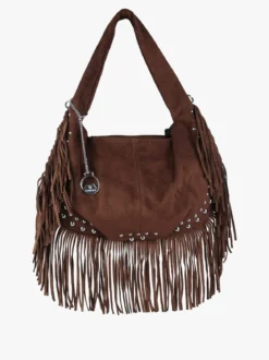 You Young Coveri Borsa a spalla da donna con frange e borchie - moro