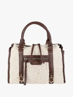 You Young Coveri Borsa bauletto da donna in maglia intrecciata con dettagli in ecopelle - beige