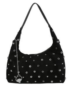 You Young Coveri Borsa hobo da donna in tessuto scamosciato con borchie - nero