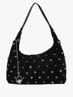 You Young Coveri Borsa hobo da donna in tessuto scamosciato con borchie - nero