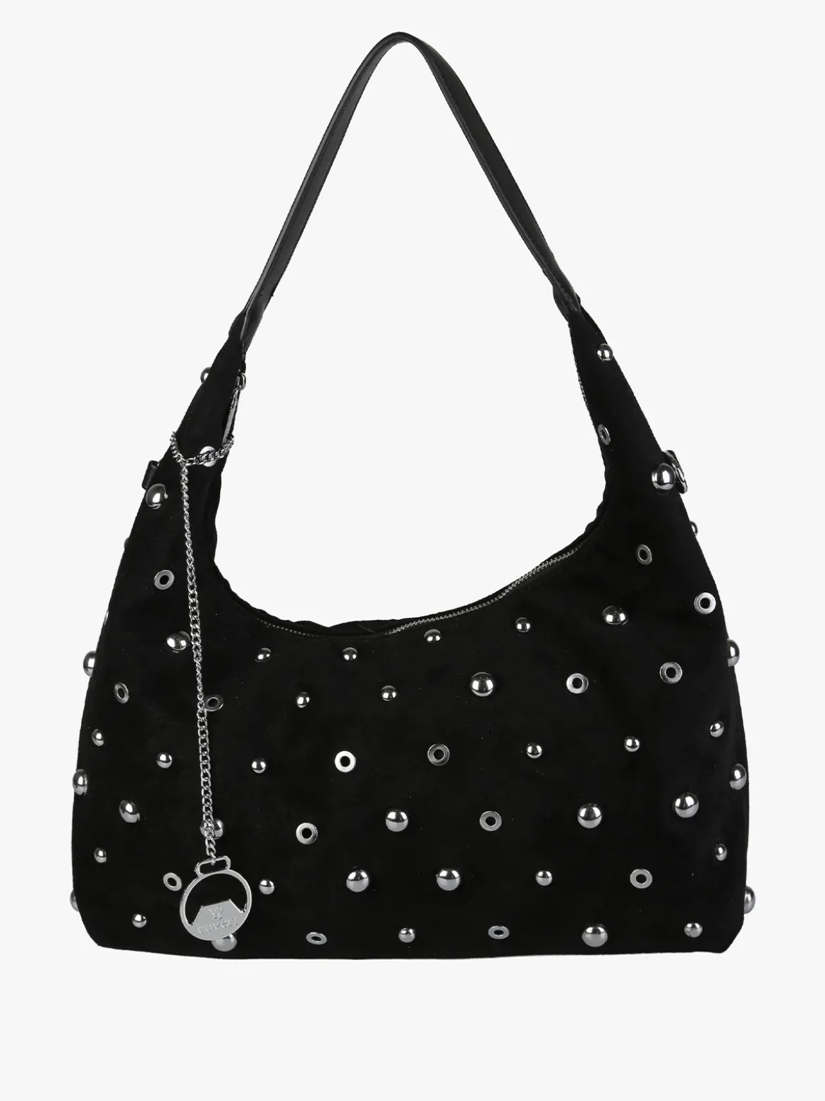 You Young Coveri Borsa hobo da donna in tessuto scamosciato con borchie - nero