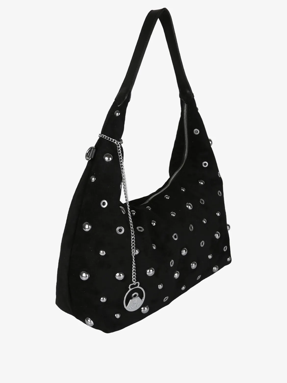 You Young Coveri Borsa hobo da donna in tessuto scamosciato con borchie - nero
