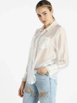 Zayla Camicia donna a maniche lunghe con applicazioni di perle