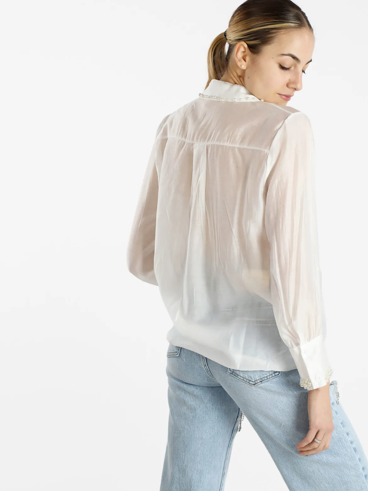 Zayla Camicia donna a maniche lunghe con applicazioni di perle